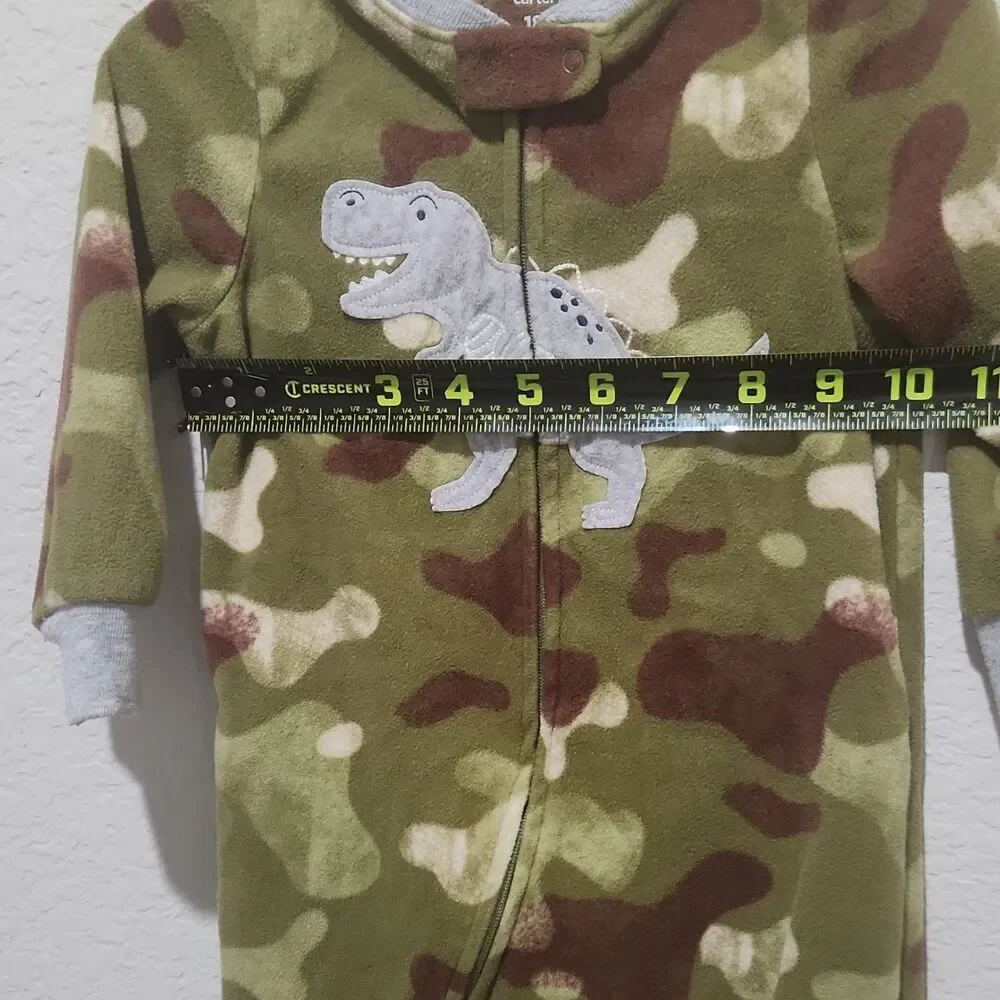 Carter's 18M Fleece Footed Pajamas Dino Sports Print Zip One Piece‎ Baby Sleeper
